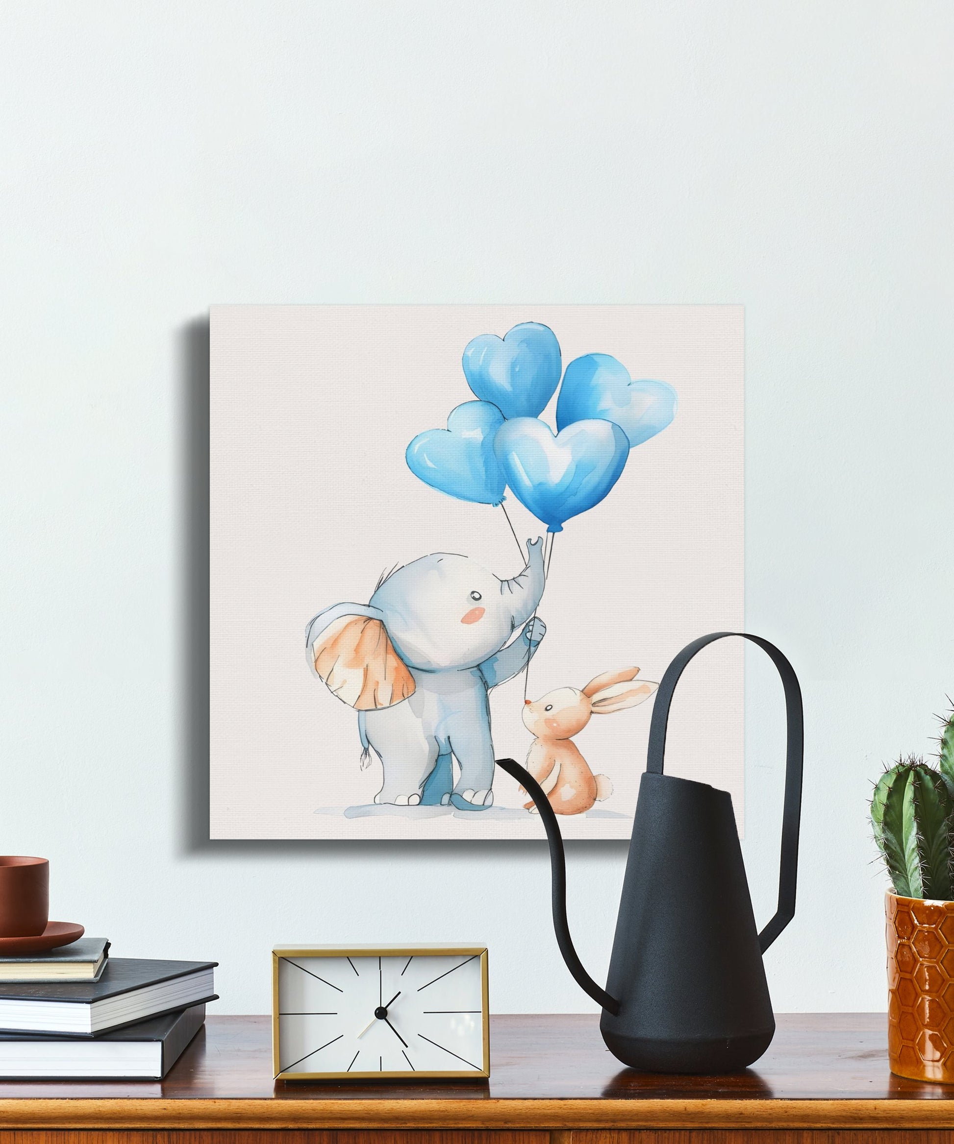 Premium Poster of Cute Elephant and Rabbit Nursery Wall Art Canvas Wraps