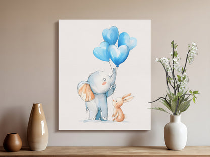 Premium Poster of Cute Elephant and Rabbit Nursery Wall Art Canvas Wraps