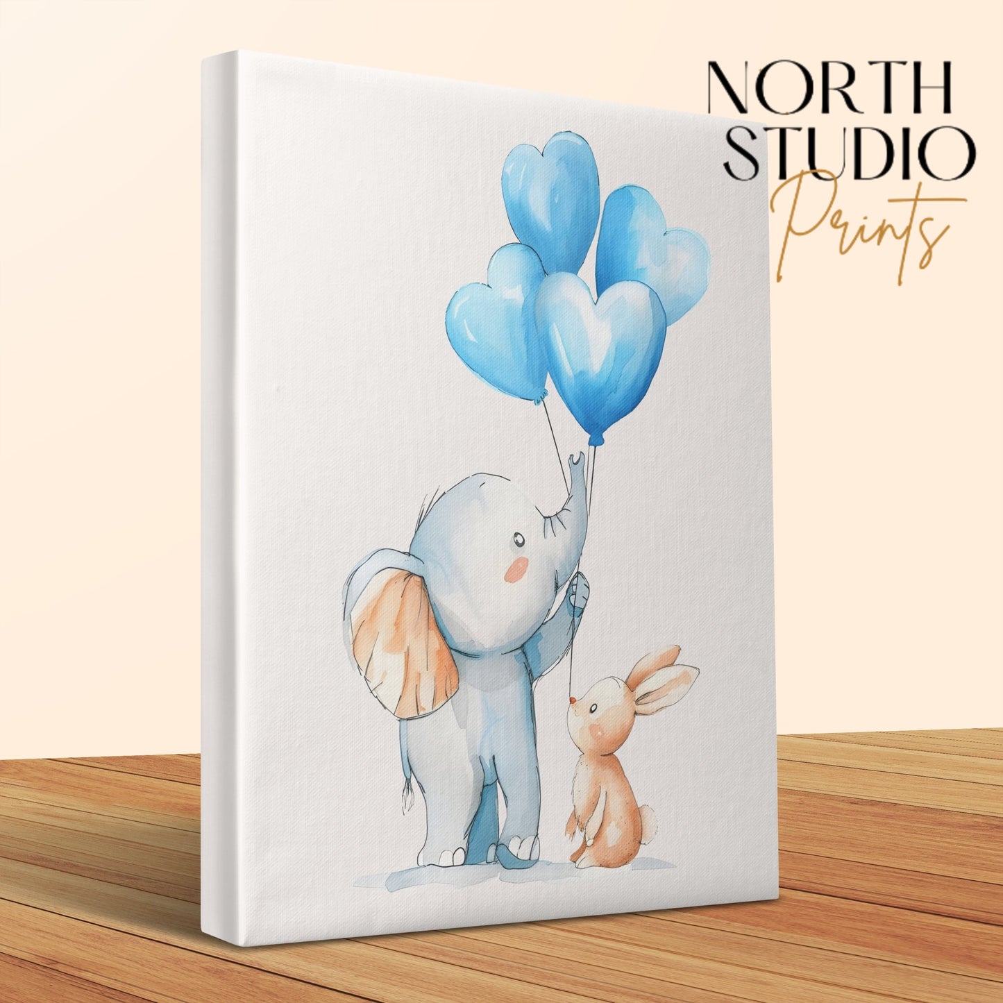 Premium Poster of Cute Elephant and Rabbit Nursery Wall Art Canvas Wraps