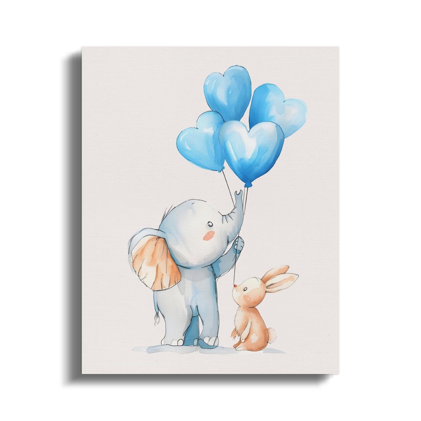 Premium Poster of Cute Elephant and Rabbit Nursery Wall Art Canvas Wraps
