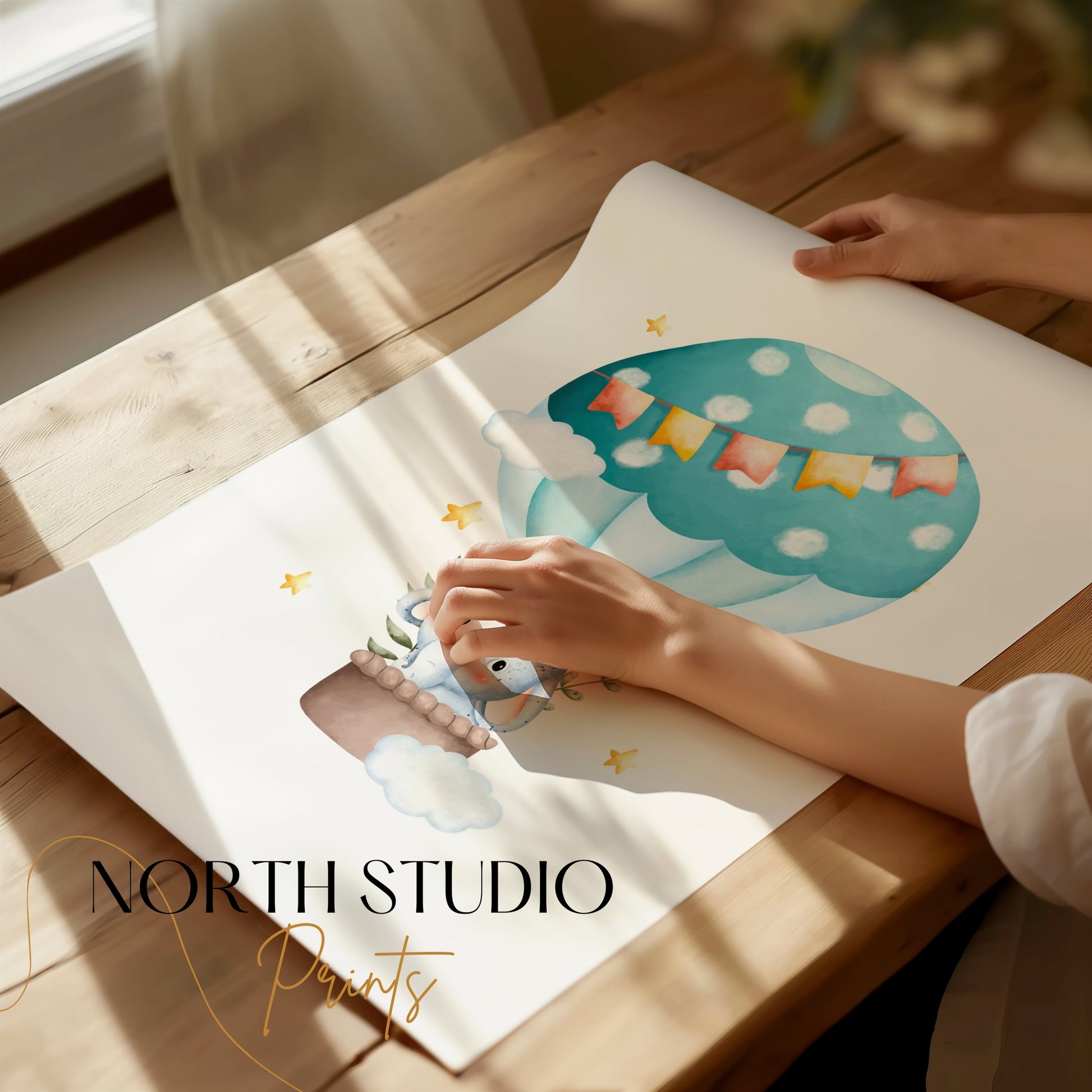 Premium Poster of Cute Elephant in Hot Air Balloon Children's Posters