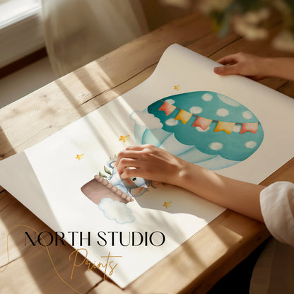 Premium Poster of Cute Elephant in Hot Air Balloon Children's Posters