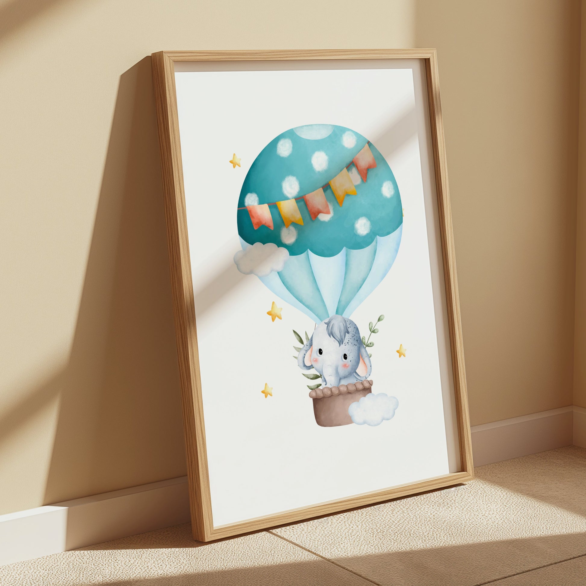 Premium Poster of Cute Elephant in Hot Air Balloon Children's Posters