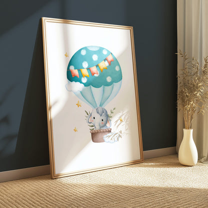 Premium Poster of Cute Elephant in Hot Air Balloon Children's Posters