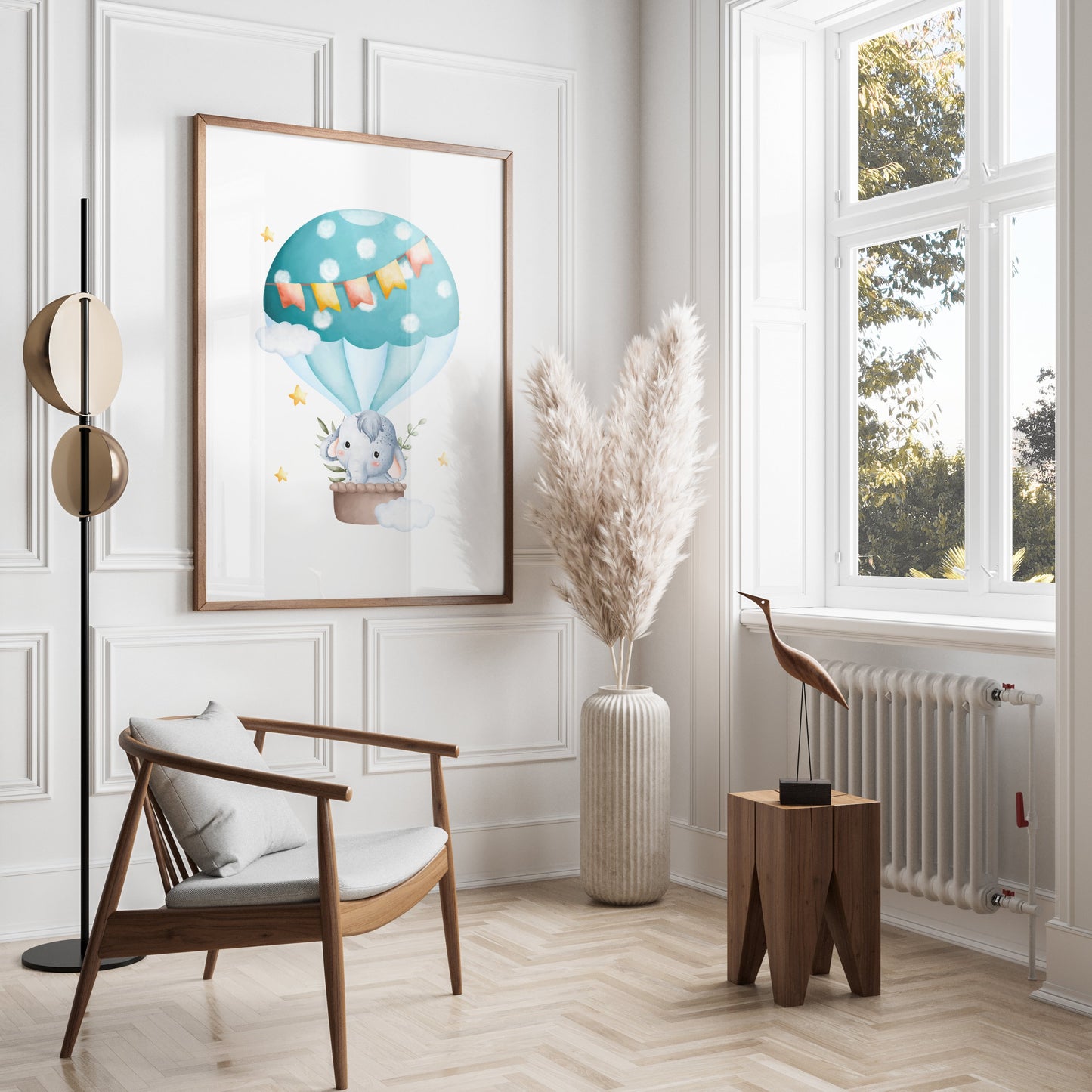 Premium Poster of Cute Elephant in Hot Air Balloon Children's Posters