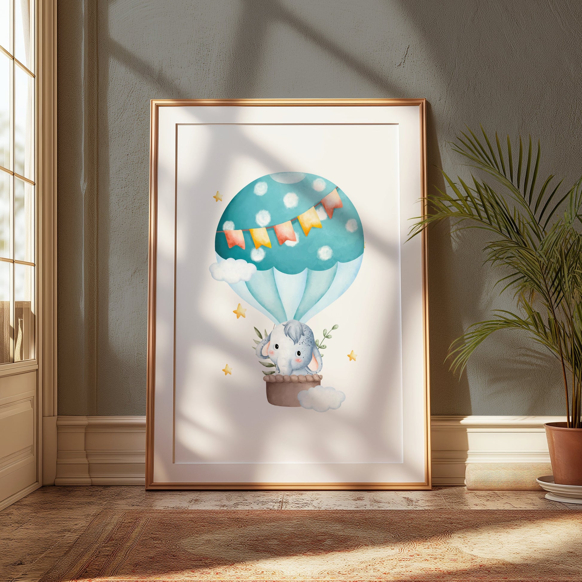 Premium Poster of Cute Elephant in Hot Air Balloon Children's Posters