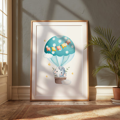 Premium Poster of Cute Elephant in Hot Air Balloon Children's Posters