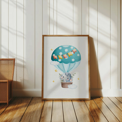Premium Poster of Cute Elephant in Hot Air Balloon Children's Posters