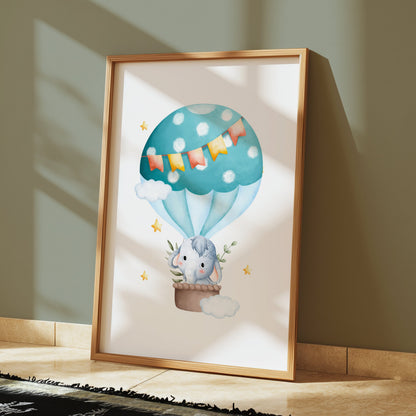Premium Poster of Cute Elephant in Hot Air Balloon Children's Posters