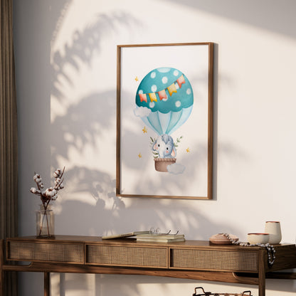 Premium Poster of Cute Elephant in Hot Air Balloon Children's Posters