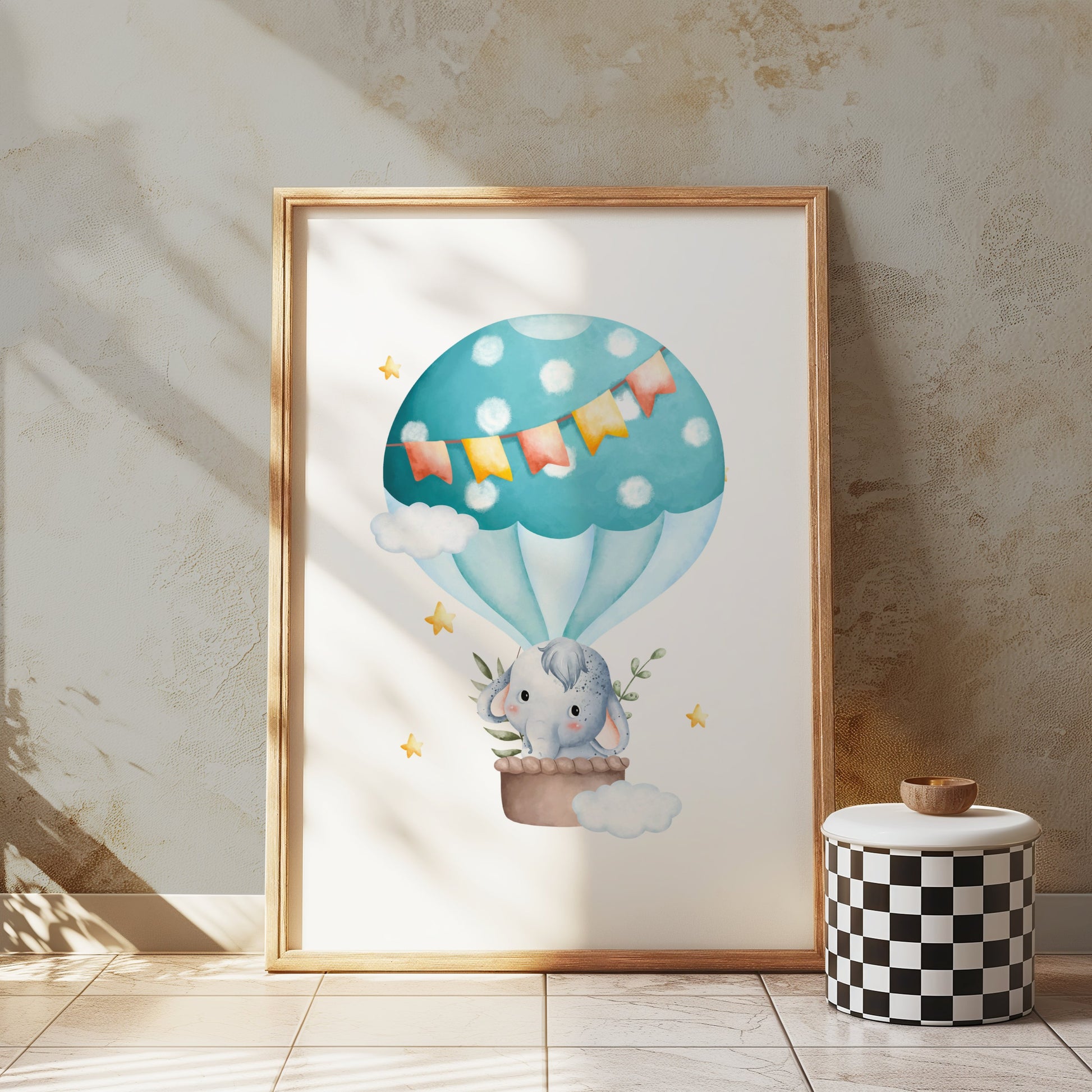 Premium Poster of Cute Elephant in Hot Air Balloon Children's Posters