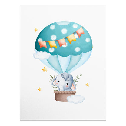 Premium Poster of Cute Elephant in Hot Air Balloon Children's Posters