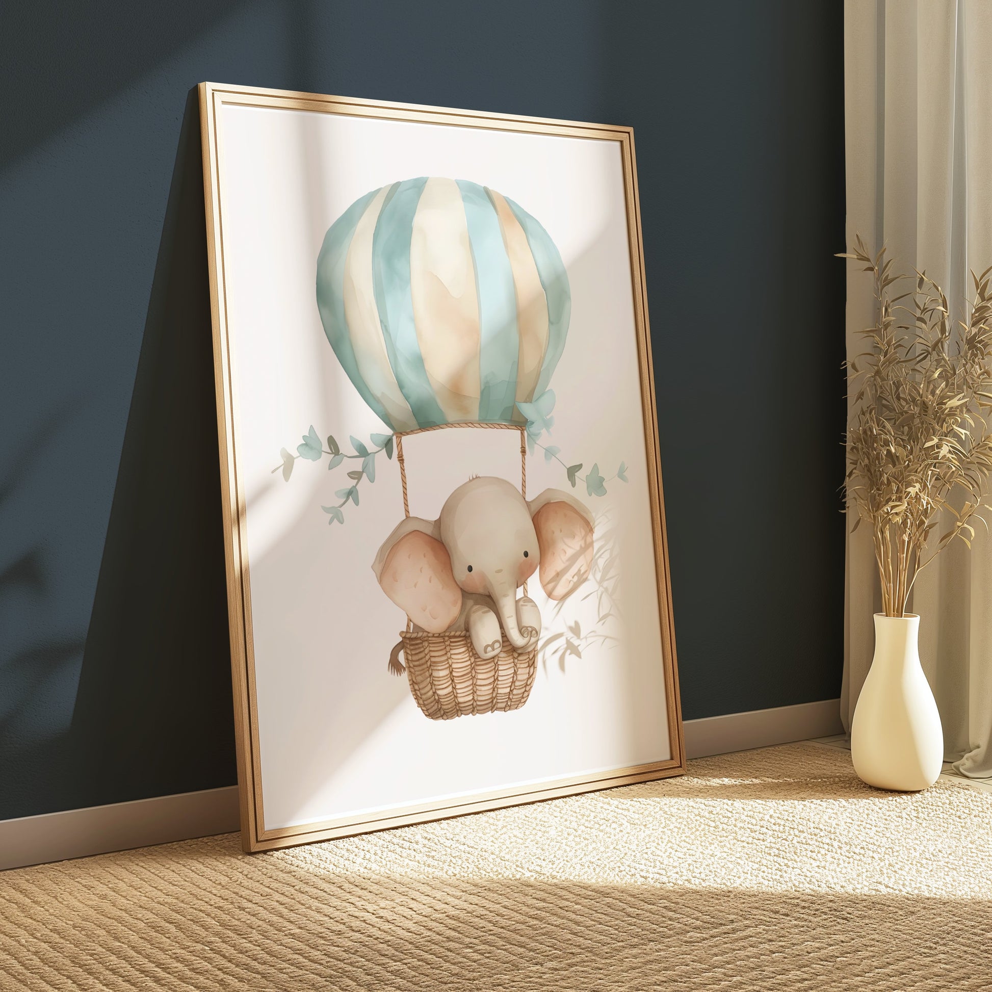 Premium Poster of Cute Elephant in Hot Air Balloon Posters