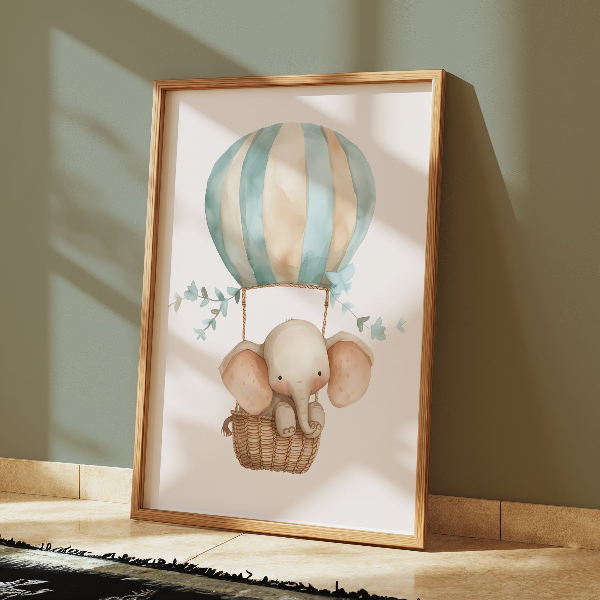 Premium Poster of Cute Elephant in Hot Air Balloon Posters