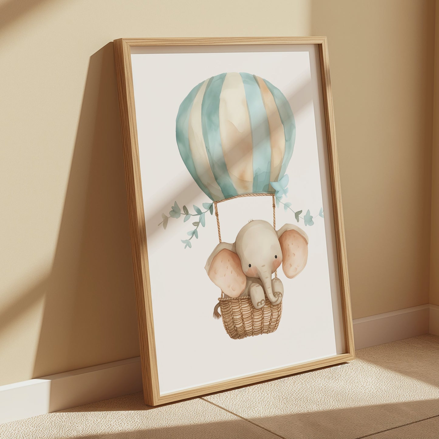 Premium Poster of Cute Elephant in Hot Air Balloon Posters