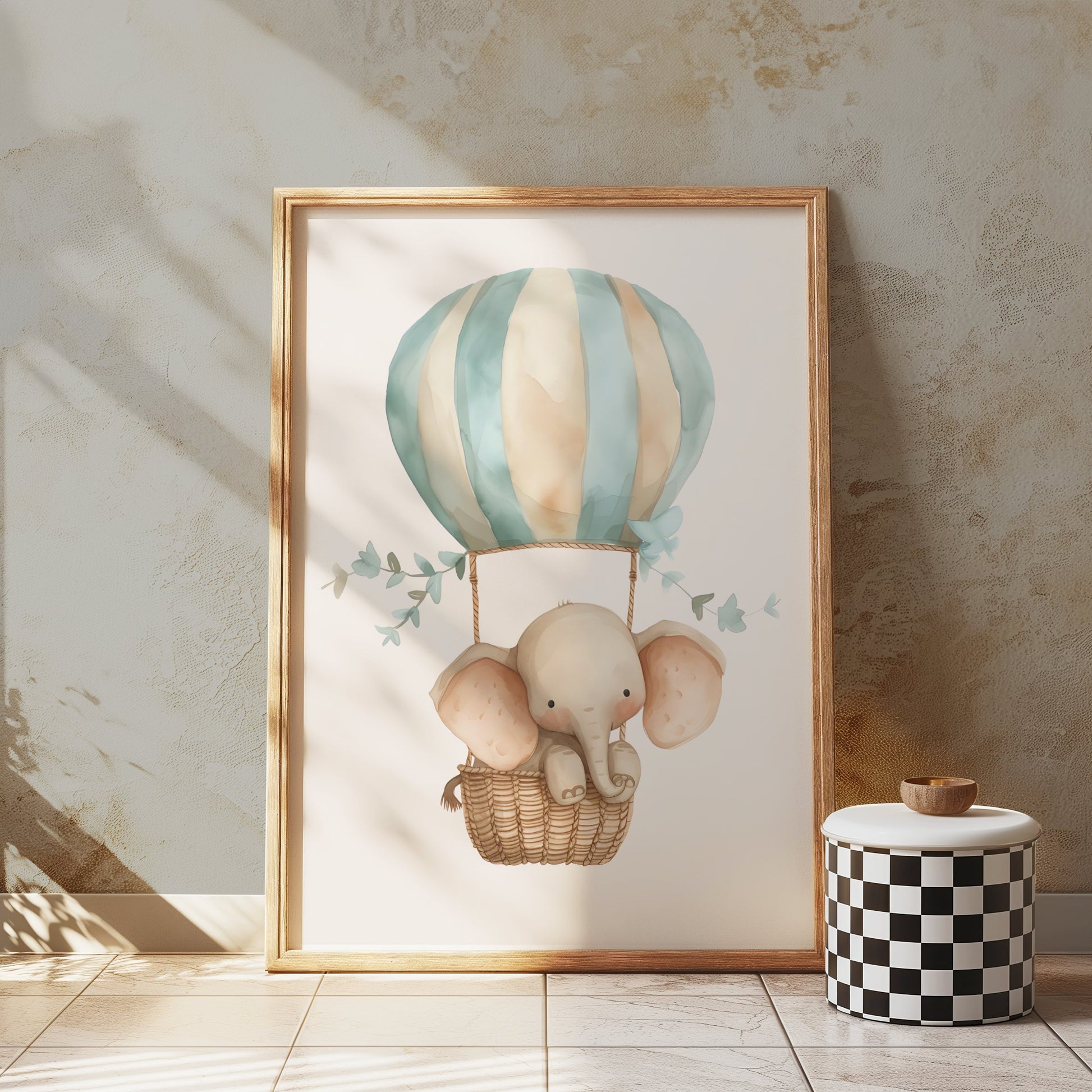 Premium Poster of Cute Elephant in Hot Air Balloon Posters