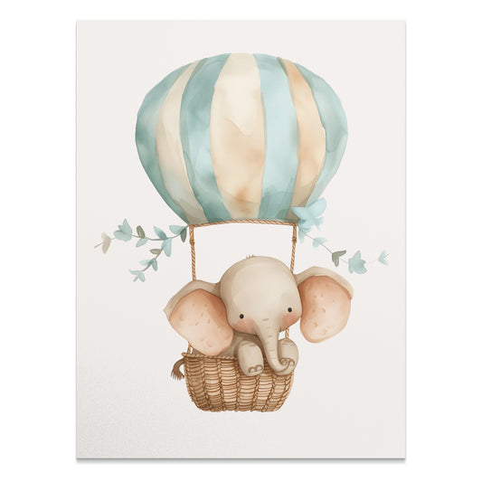 Premium Poster of Cute Elephant in Hot Air Balloon Posters