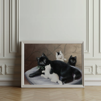 Premium Poster of Cute Family of Cats Relaxing Together Art Print Posters