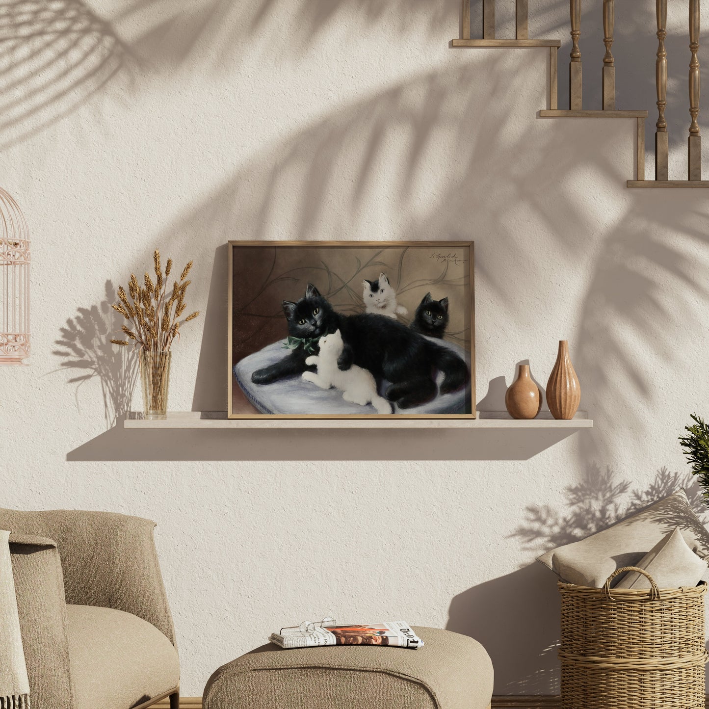 Premium Poster of Cute Family of Cats Relaxing Together Art Print Posters
