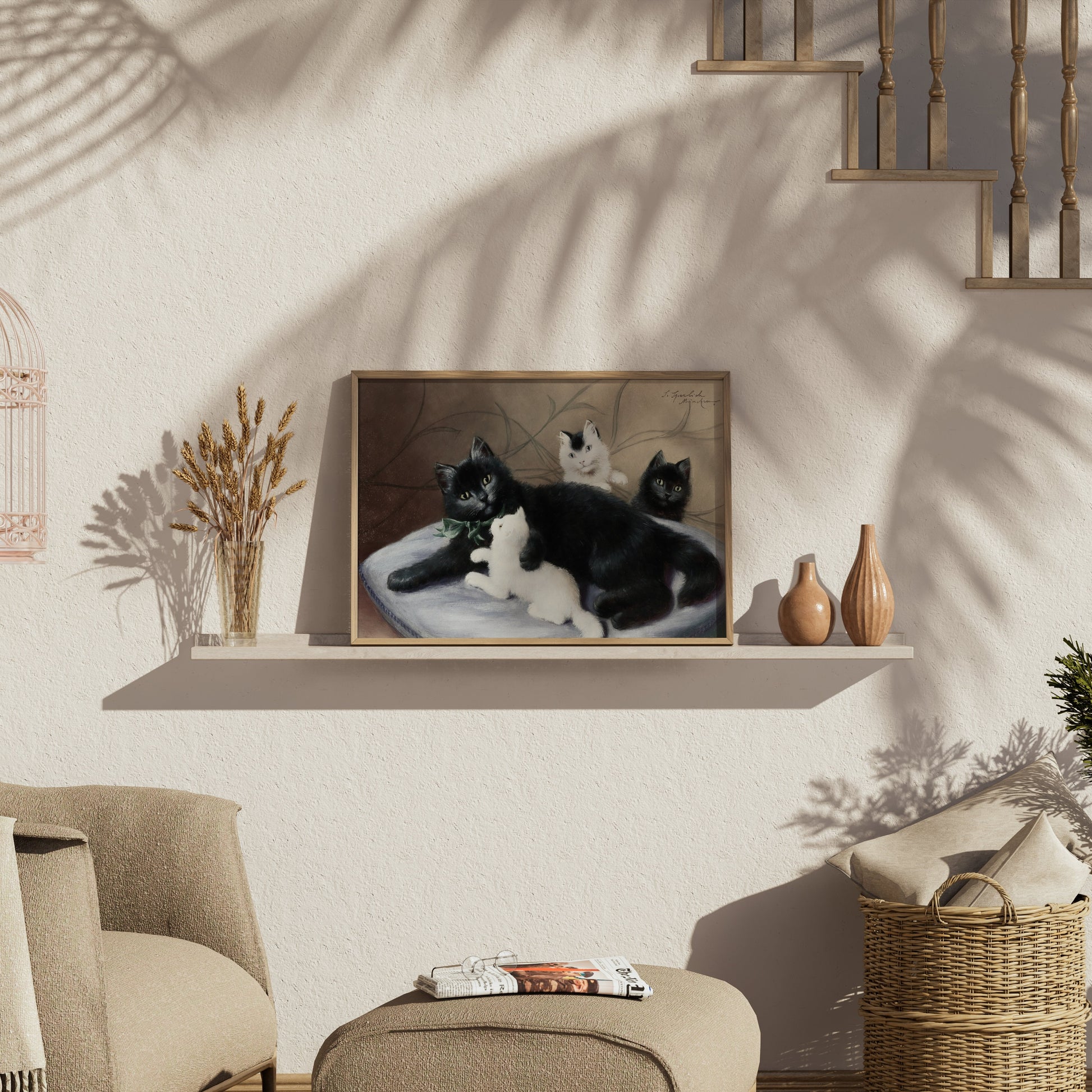 Premium Poster of Cute Family of Cats Relaxing Together Art Print Posters