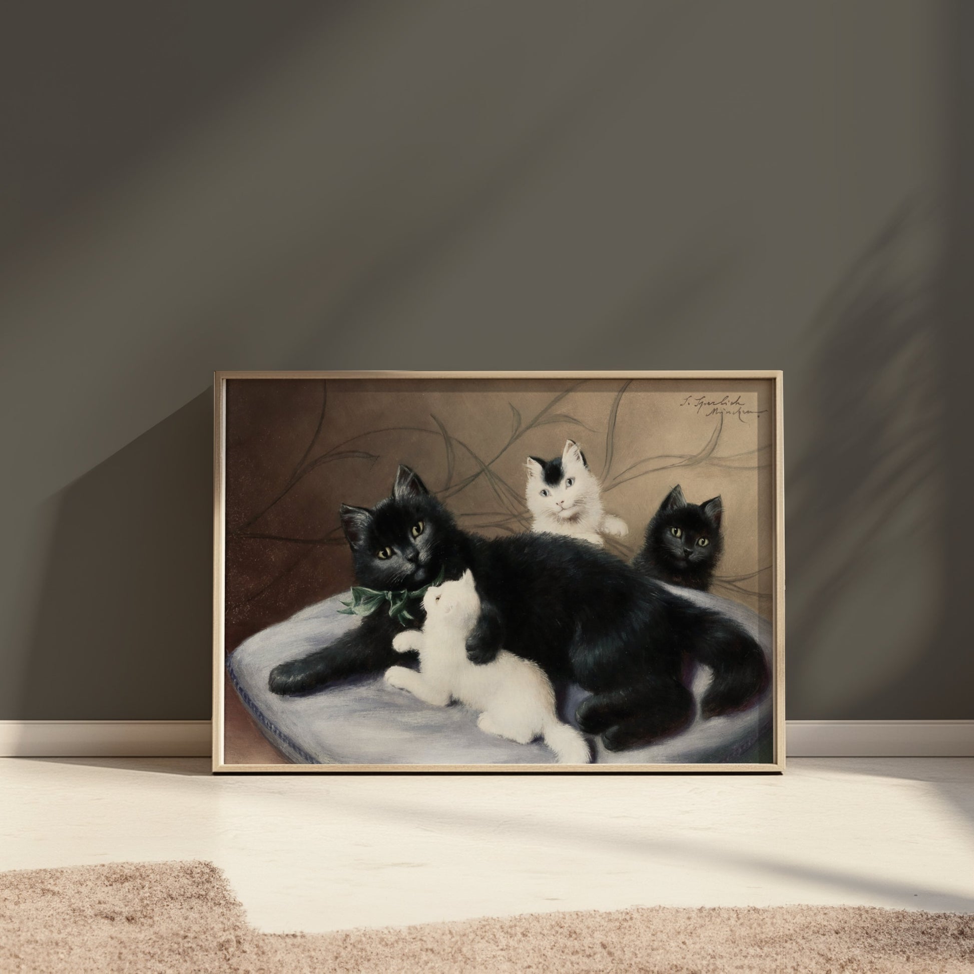 Premium Poster of Cute Family of Cats Relaxing Together Art Print Posters