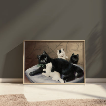 Premium Poster of Cute Family of Cats Relaxing Together Art Print Posters