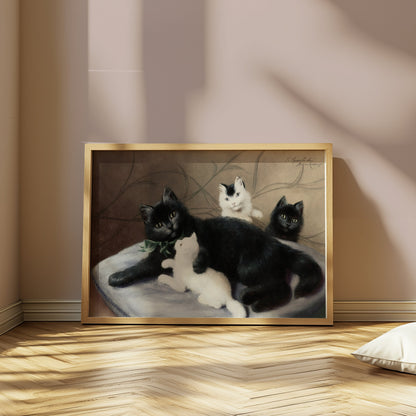 Premium Poster of Cute Family of Cats Relaxing Together Art Print Posters