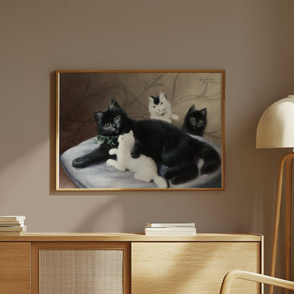 Premium Poster of Cute Family of Cats Relaxing Together Art Print Posters