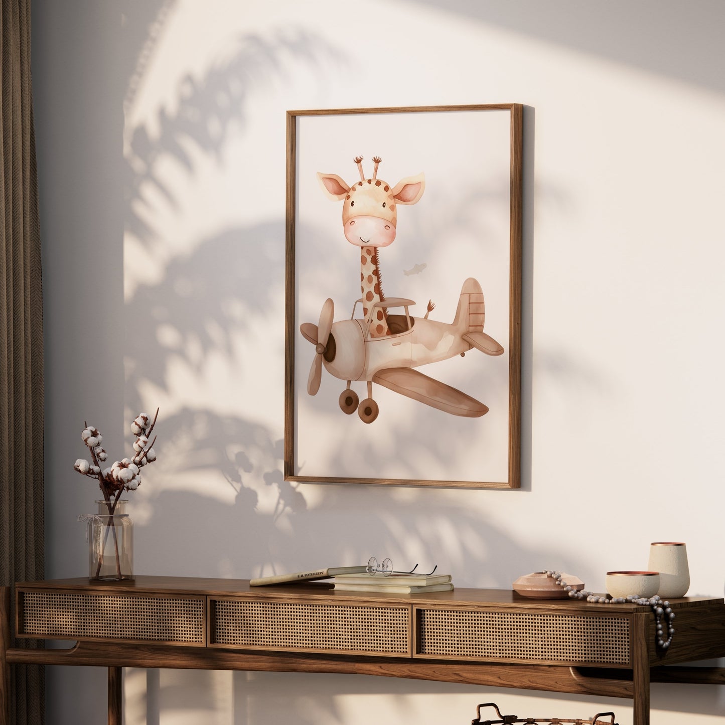 Premium Poster of Cute Giraffe Flying Airplane Nursery Wall Art Posters