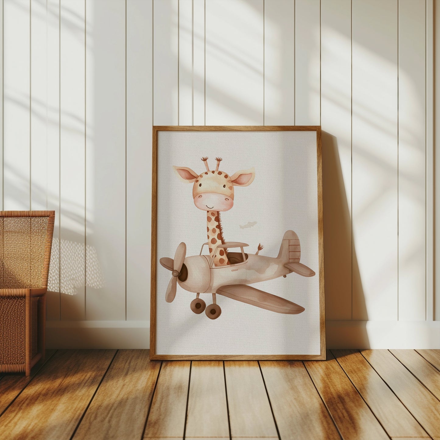 Premium Poster of Cute Giraffe Flying Airplane Nursery Wall Art Posters