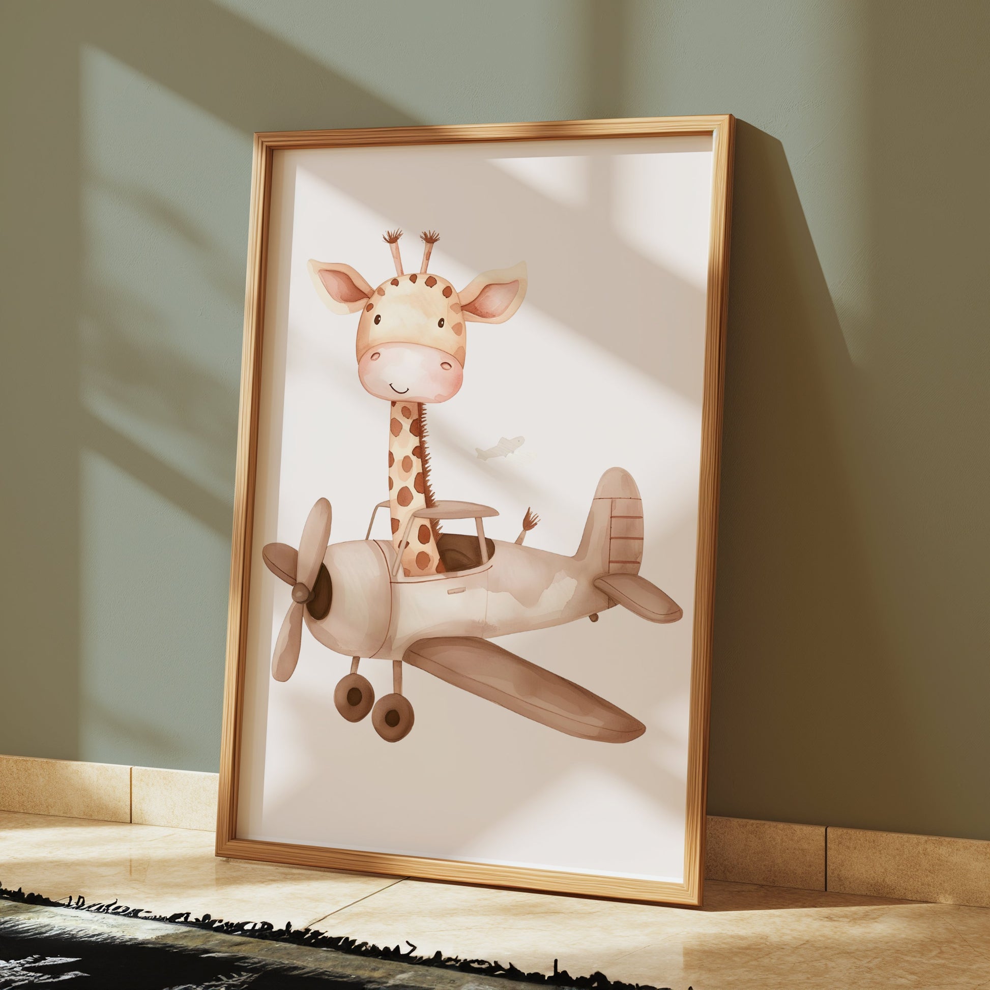 Premium Poster of Cute Giraffe Flying Airplane Nursery Wall Art Posters