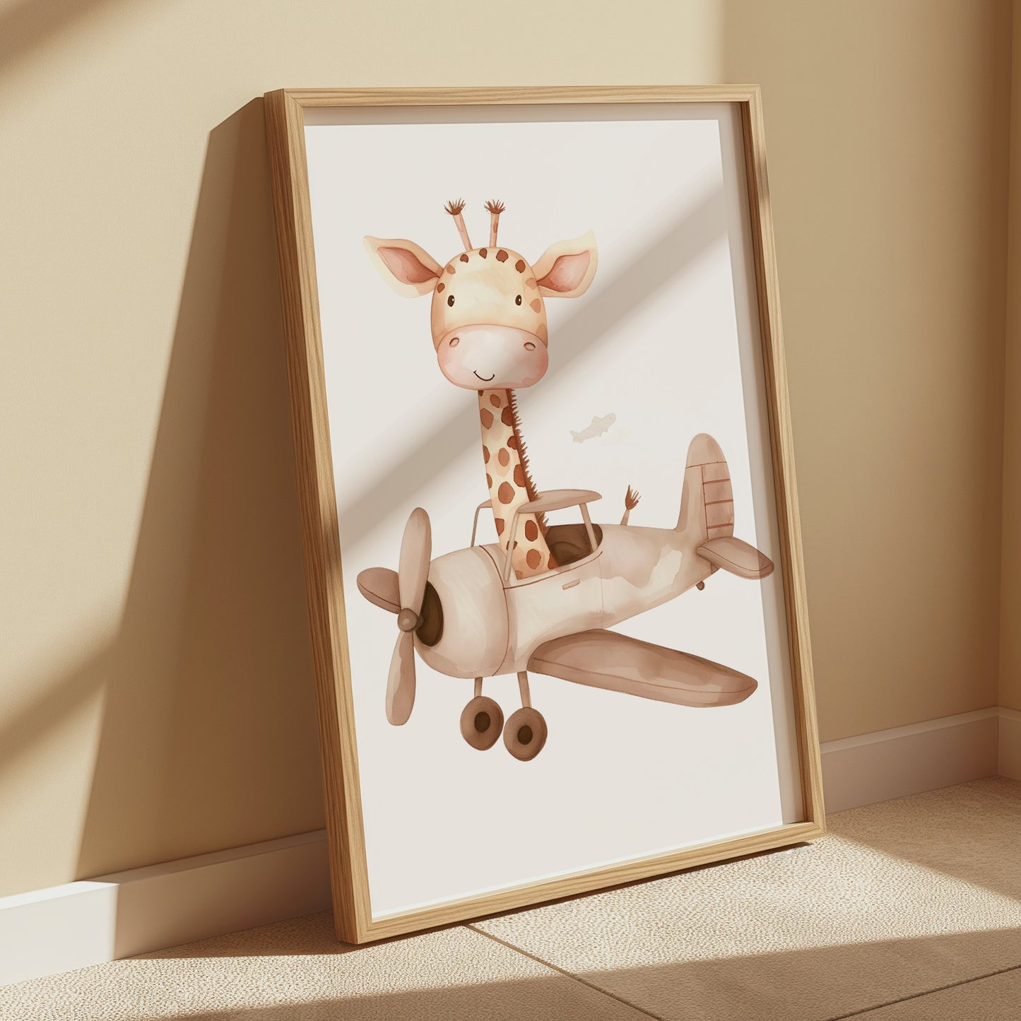 Premium Poster of Cute Giraffe Flying Airplane Nursery Wall Art Posters