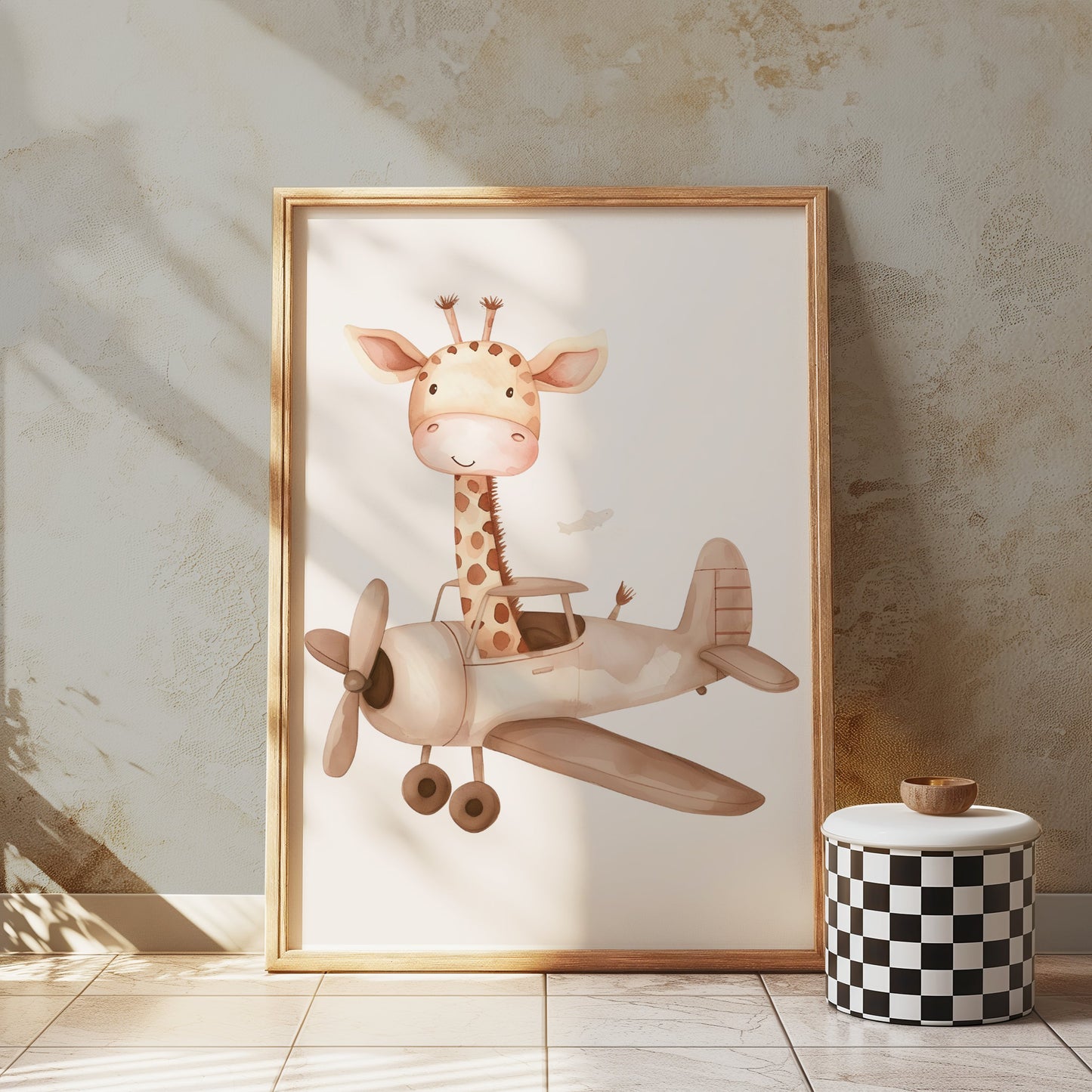 Premium Poster of Cute Giraffe Flying Airplane Nursery Wall Art Posters