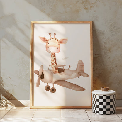 Premium Poster of Cute Giraffe Flying Airplane Nursery Wall Art Posters