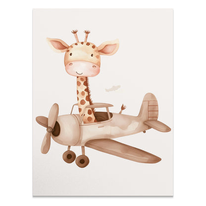Premium Poster of Cute Giraffe Flying Airplane Nursery Wall Art Posters