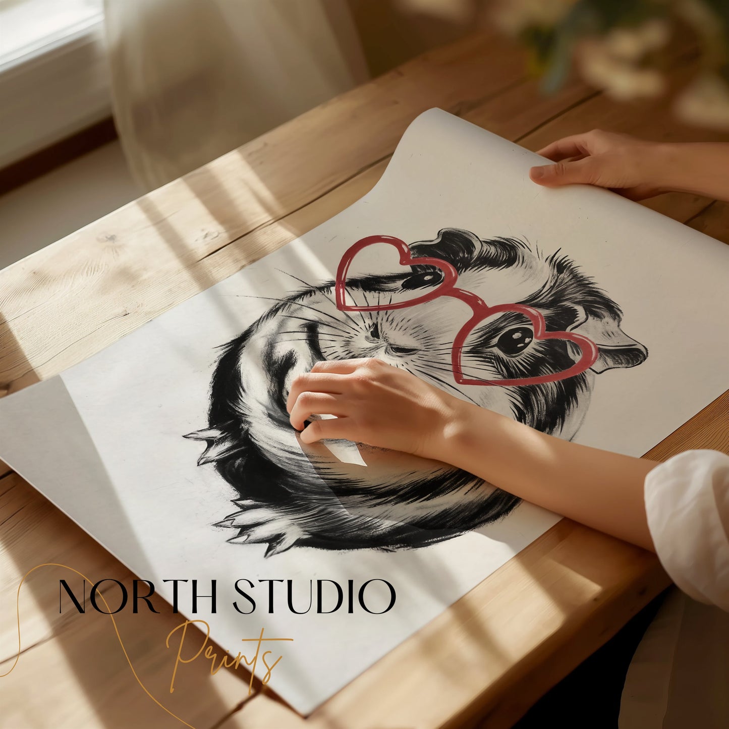 Premium Poster of Cute Guinea Pig with Heart Glasses Art Posters