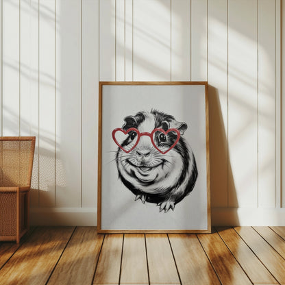 Premium Poster of Cute Guinea Pig with Heart Glasses Art Posters