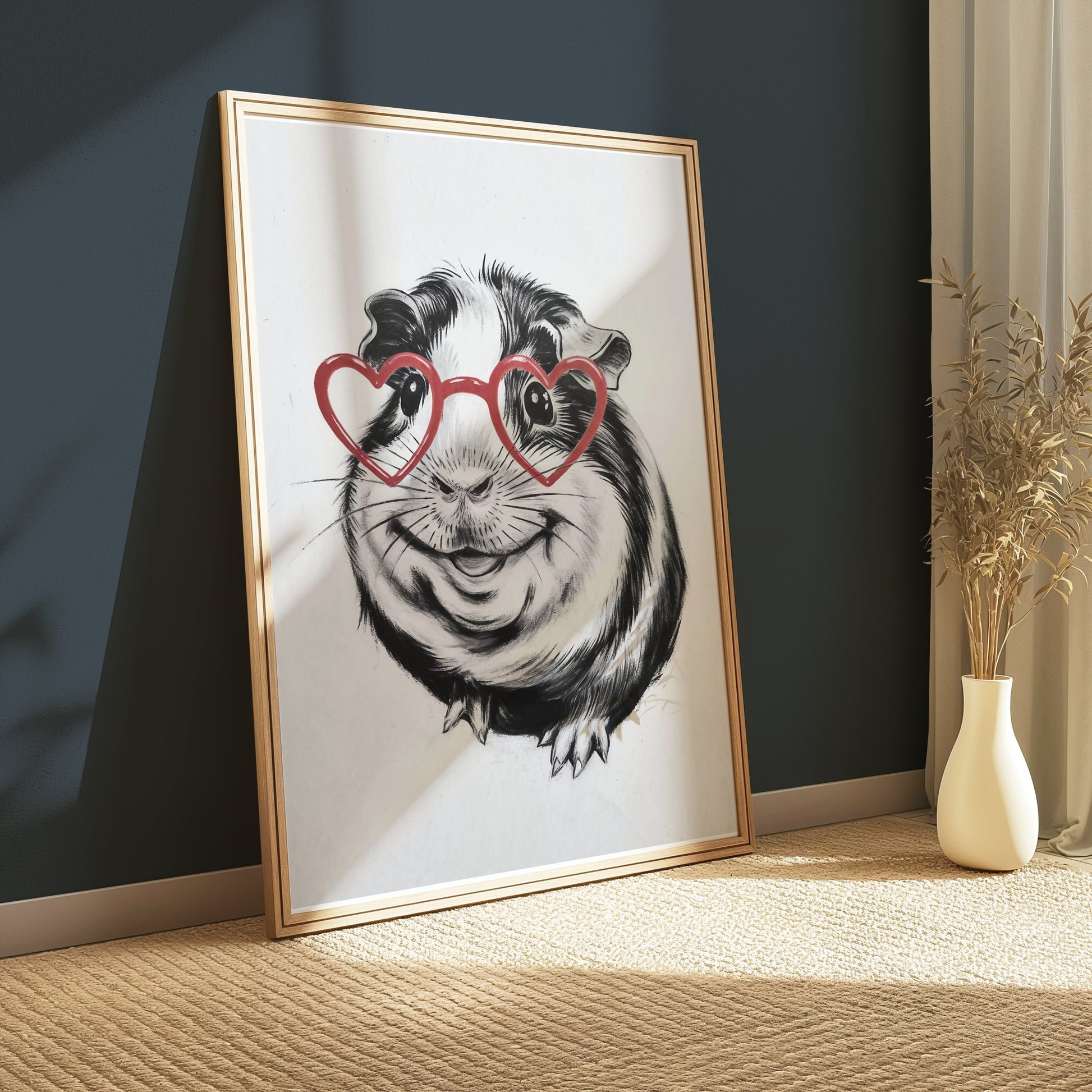 Premium Poster of Cute Guinea Pig with Heart Glasses Art Posters