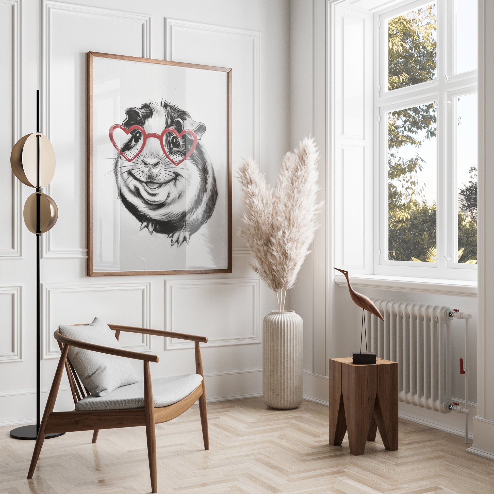 Premium Poster of Cute Guinea Pig with Heart Glasses Art Posters