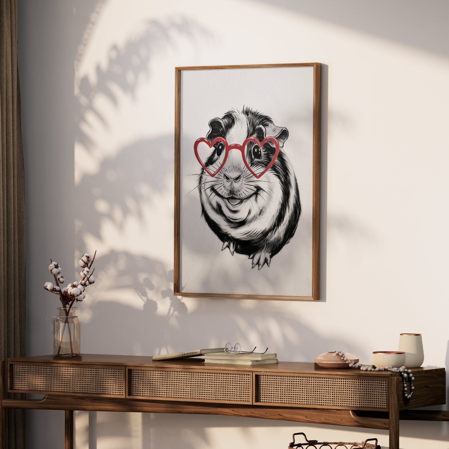 Premium Poster of Cute Guinea Pig with Heart Glasses Art Posters