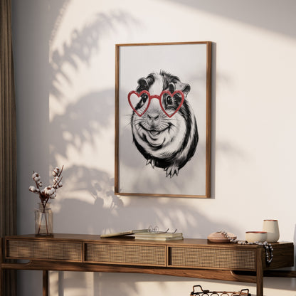 Premium Poster of Cute Guinea Pig with Heart Glasses Art Posters