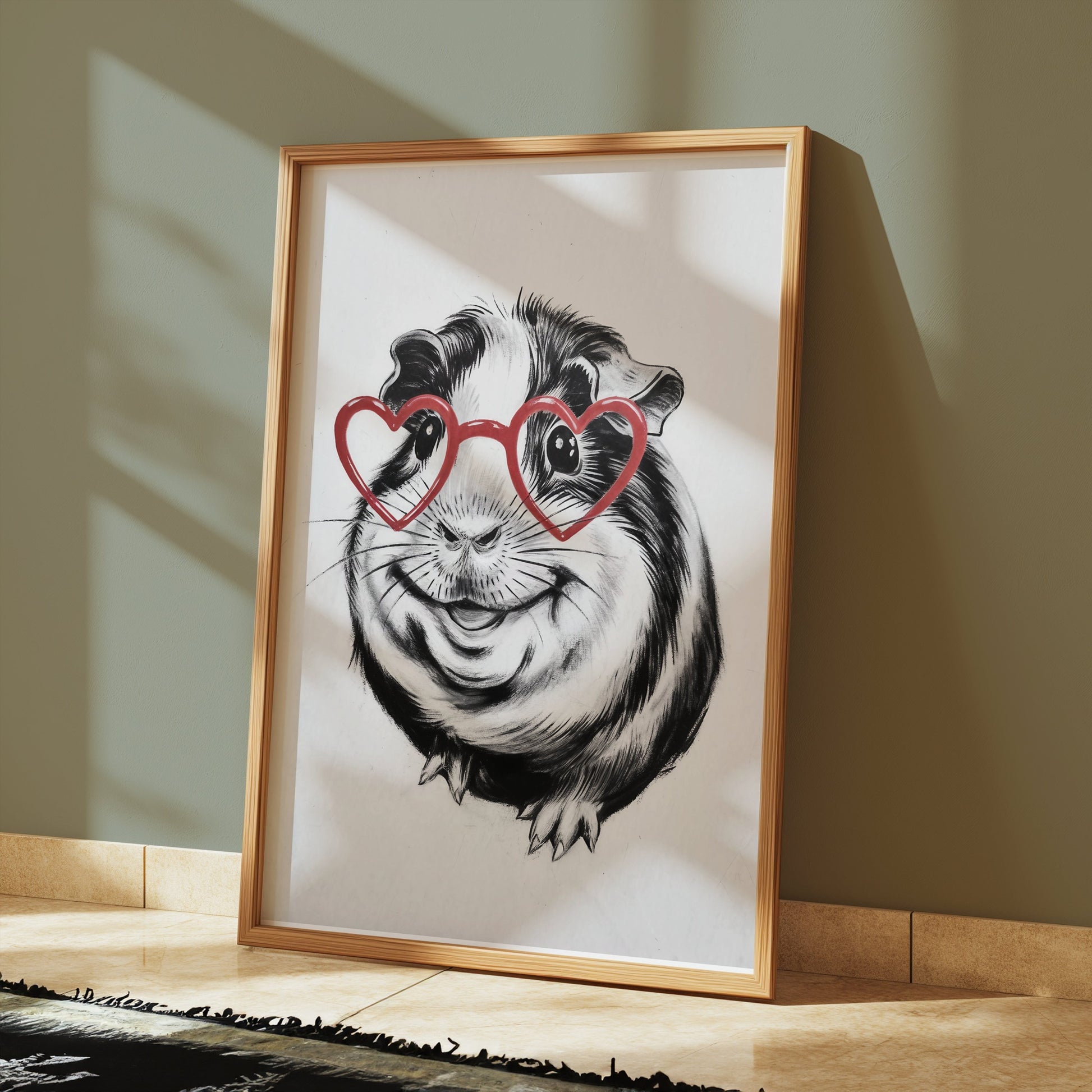 Premium Poster of Cute Guinea Pig with Heart Glasses Art Posters