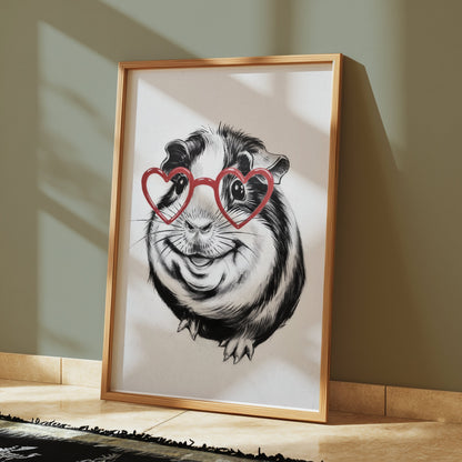 Premium Poster of Cute Guinea Pig with Heart Glasses Art Posters