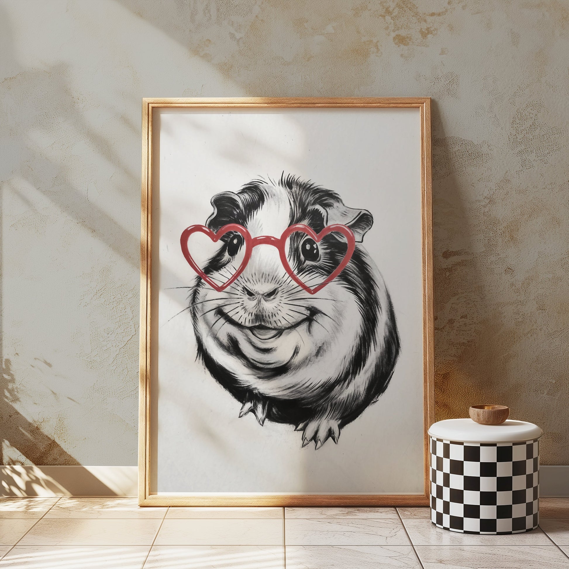 Premium Poster of Cute Guinea Pig with Heart Glasses Art Posters