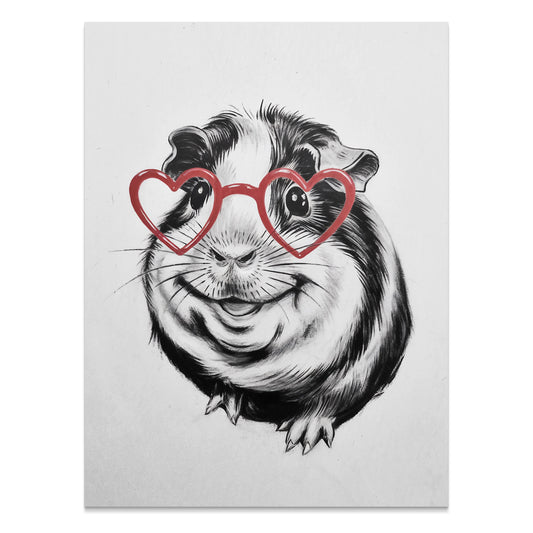 Premium Poster of Cute Guinea Pig with Heart Glasses Art Posters