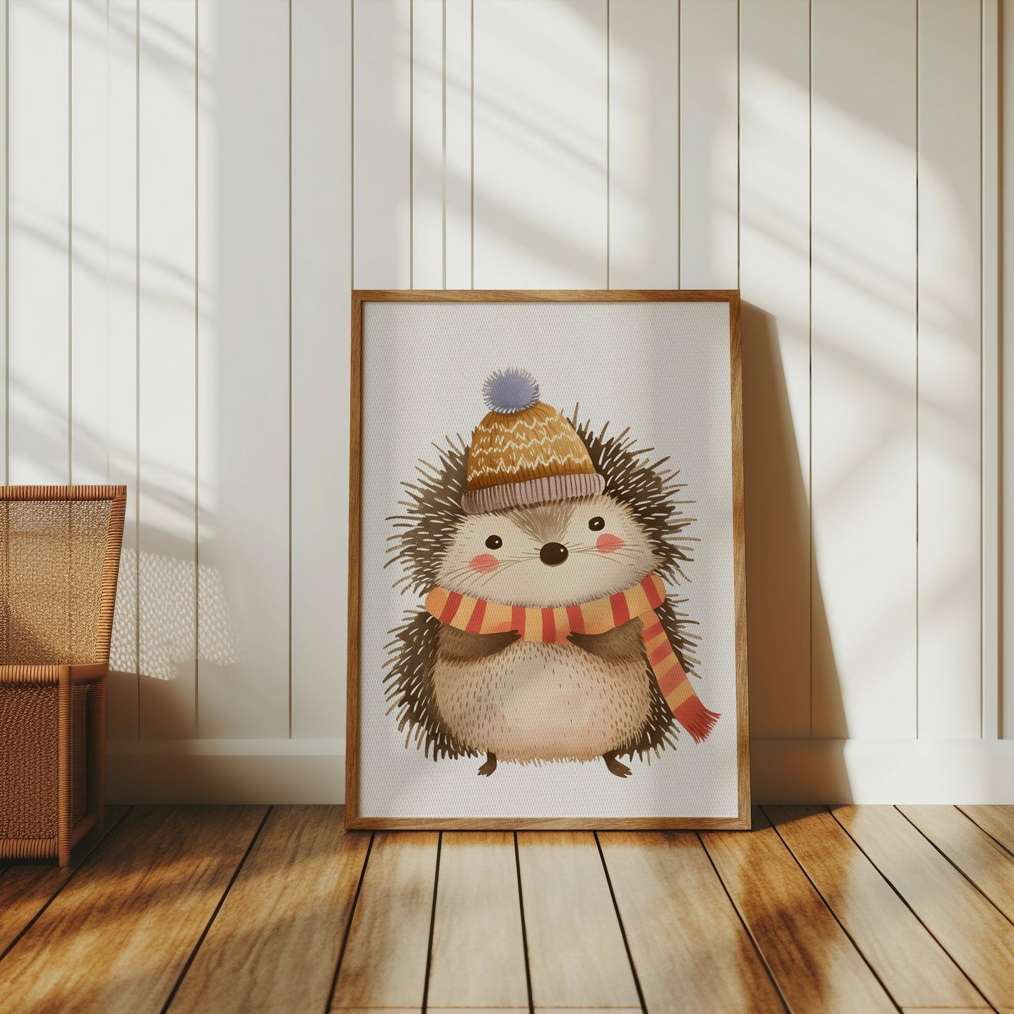 Premium Poster of Cute Hedgehog Wearing Winter Hat and Scarf Posters