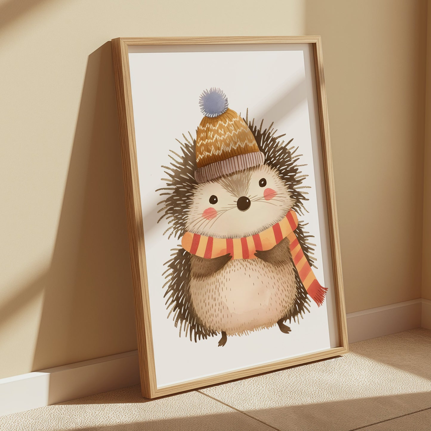 Premium Poster of Cute Hedgehog Wearing Winter Hat and Scarf Posters