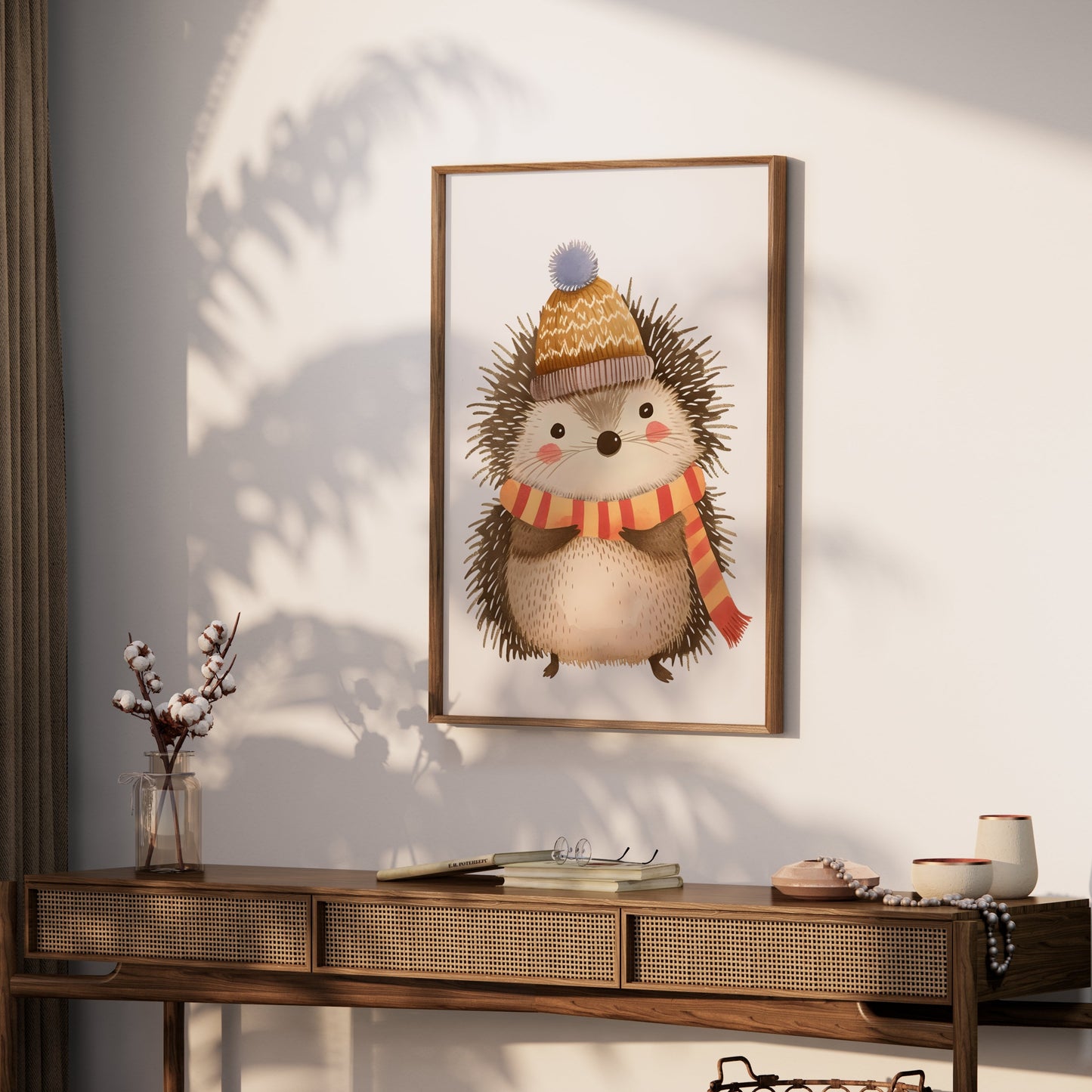 Premium Poster of Cute Hedgehog Wearing Winter Hat and Scarf Posters