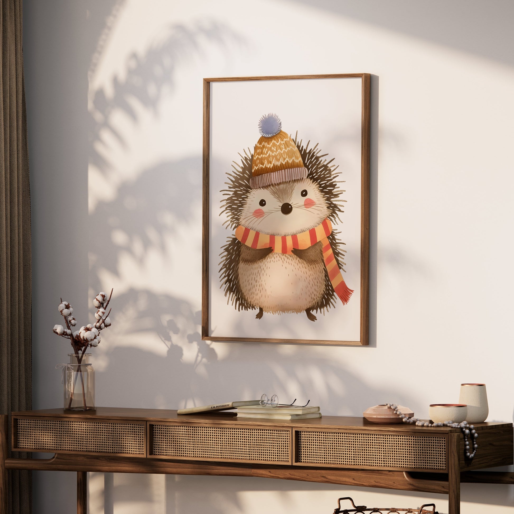 Premium Poster of Cute Hedgehog Wearing Winter Hat and Scarf Posters