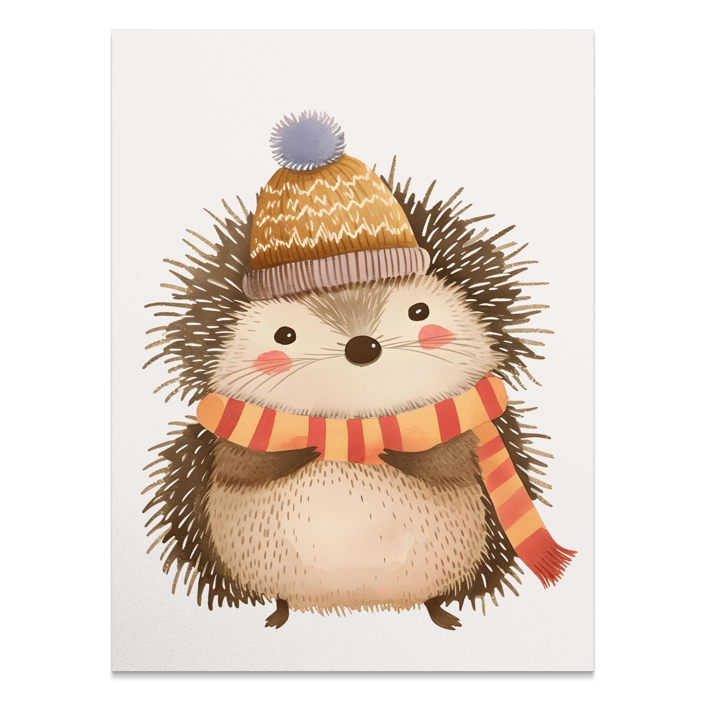 Premium Poster of Cute Hedgehog Wearing Winter Hat and Scarf Posters
